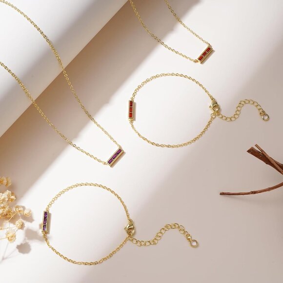 Personalized 14K Gold Plated Birthstone Necklaces - Meaningful Jewelry Set - Picture 6 of 7